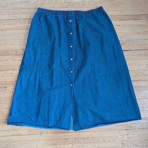 Vintage 90s Mustang Denim Midi Skirt Western Button Front Prairie Jean Size 24